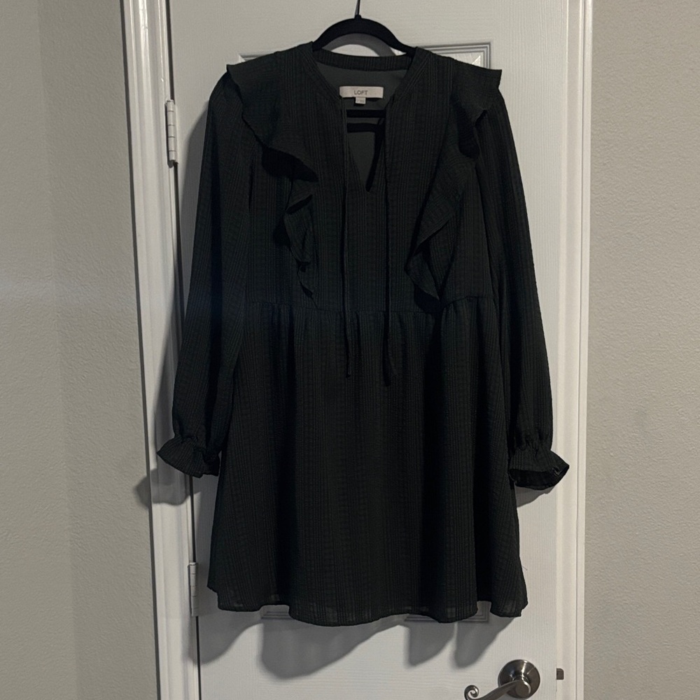 LOFT Dark Green Ruffle Dress